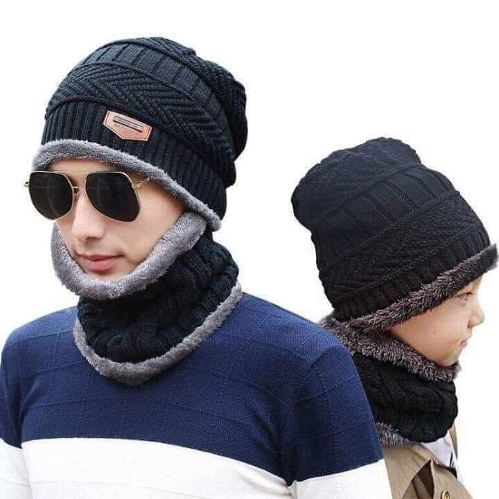 Set mũ khăn len lót lông ấm áp dành cho Nam, Nữ