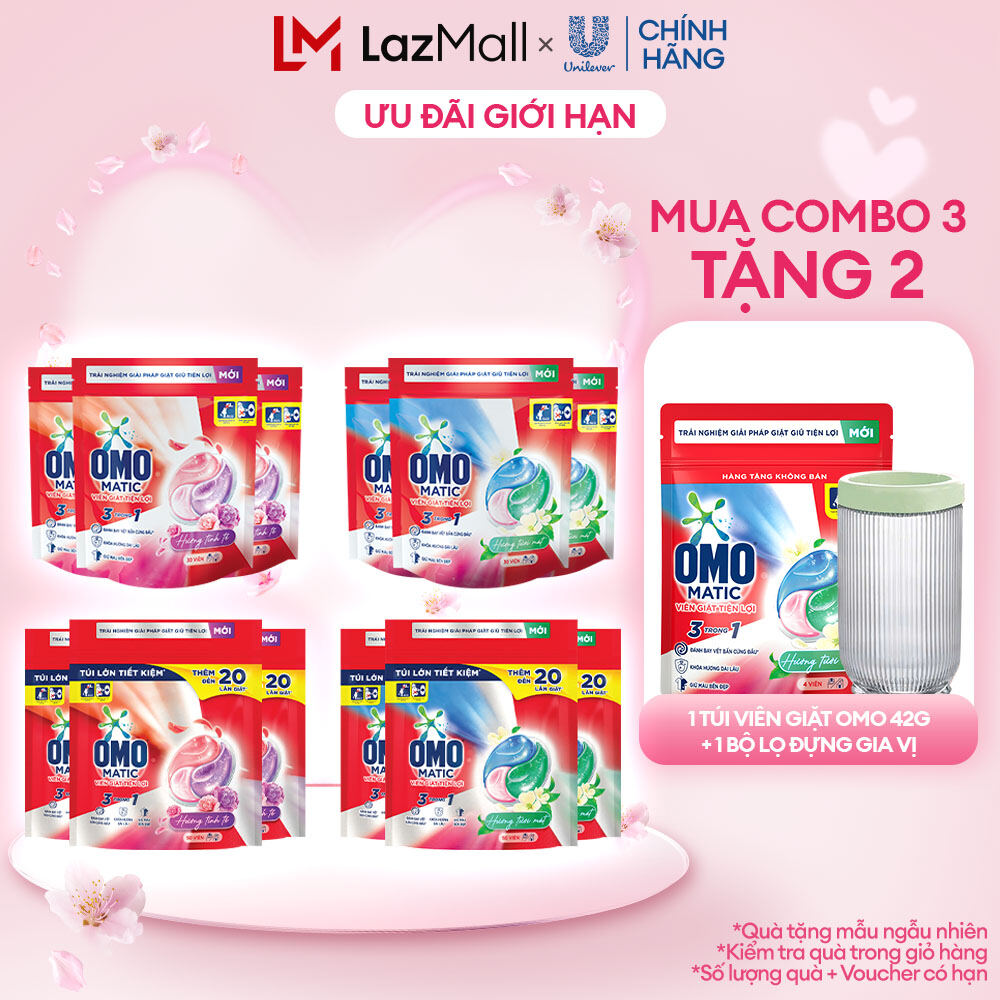 Combo túi viên giặt tiện lợi OMO 3 trong 1 Hương Tinh Tế/Tươi Mát 30-50 viên/túi (bao bì tùy lô nhập