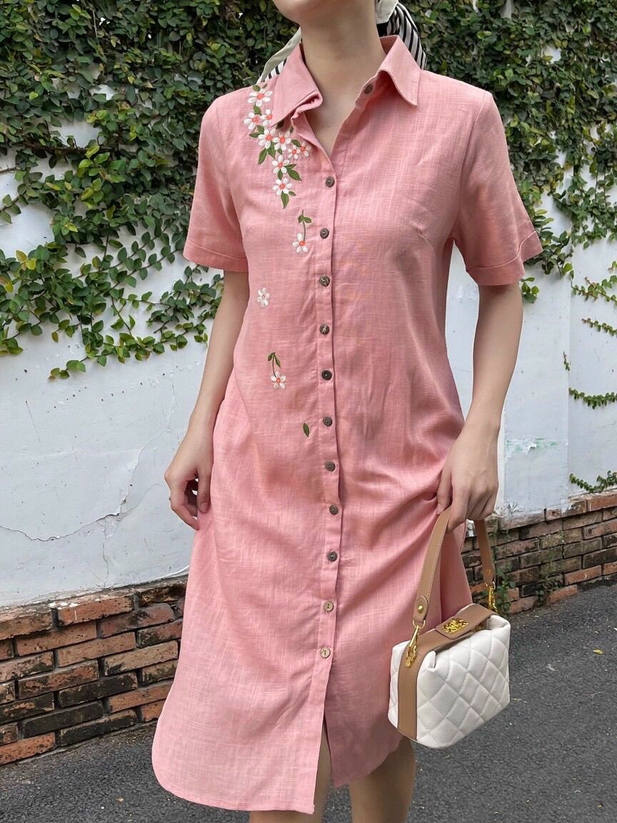 Đầm Thêu Linen Tưng Cao Cấp