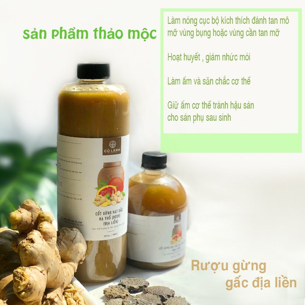 Nước cốt gừng hạt gấc địa liền hạ thổ Cỏ Lành 1000ml - Tinh chất 100% từ Tự nhiên, dùng cho Body