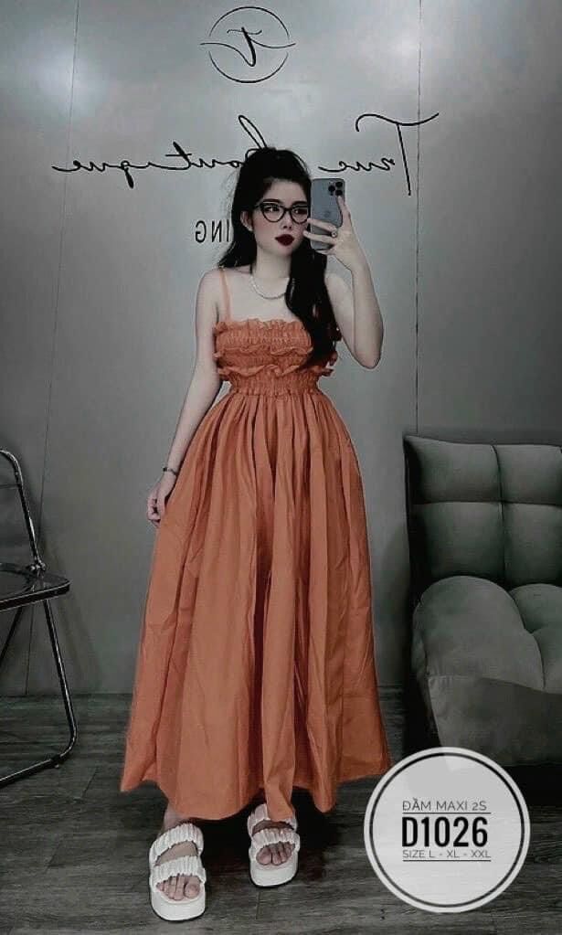 (SHOP TÁO ĐỎ BIGSIZE 50kg đến 90kg) đầm maxi 2 dây chun ngực