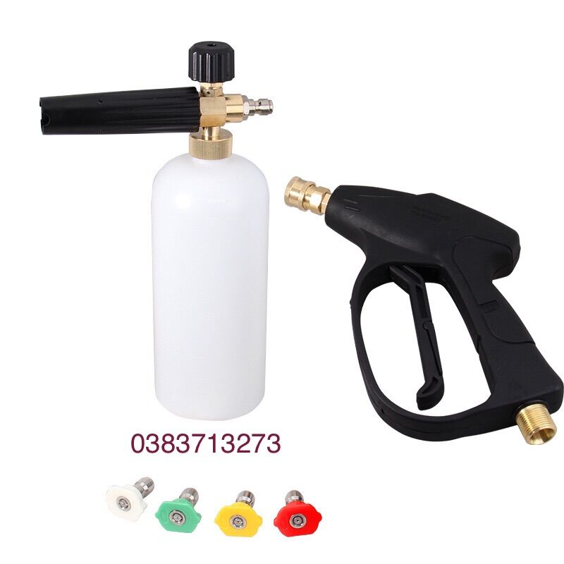 Súng rửa xe cao áp + Bình Phun Tạo Bọt Tuyết Cao Cấp kèm 4 bét rửa xe