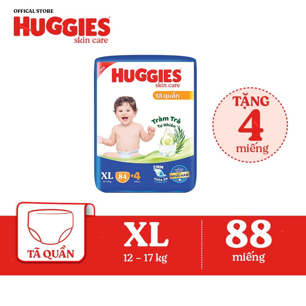 Tã/bỉm quần Huggies Skin care size XL 84 +4 [88 Miếng]ới cho bé 12_17 kg