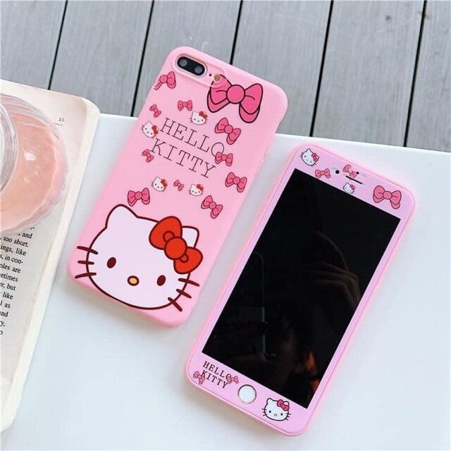 Ốp lưng kèm cường lực iphone 7plus/ 8plus Hello Kitty