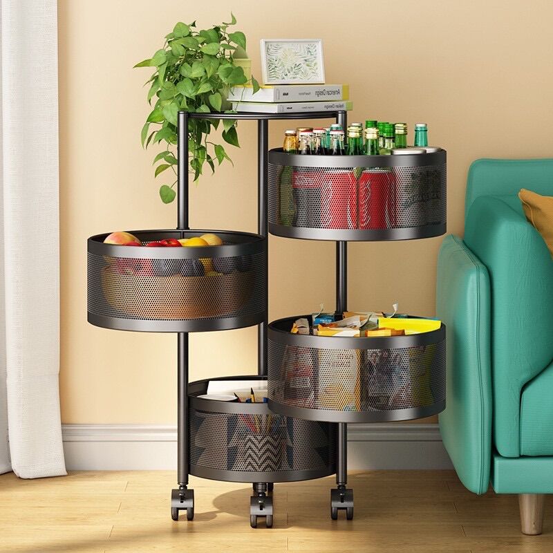 Kệ đa năng tròn xoay 4 tầng đựng rau củ quả và đồ gia dụng, Kệ tròn xoay để hoa quả nhiều tầng nhà bếp