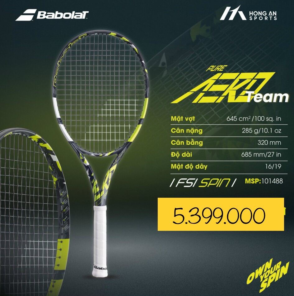 Vợt tennis BABOLAT AERO 285 mặt vợt 100in-2023
