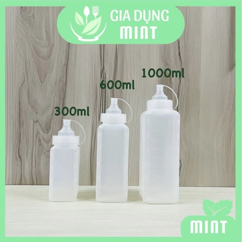 Chai nhựa đựng sốt/mứt có nắp chia vạch 300ml / 600ml / 1000ml
