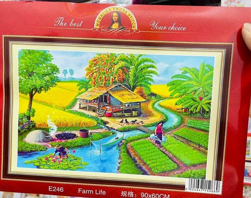 Tranh thêu chữ thập Phong cảnh Làng quê E246