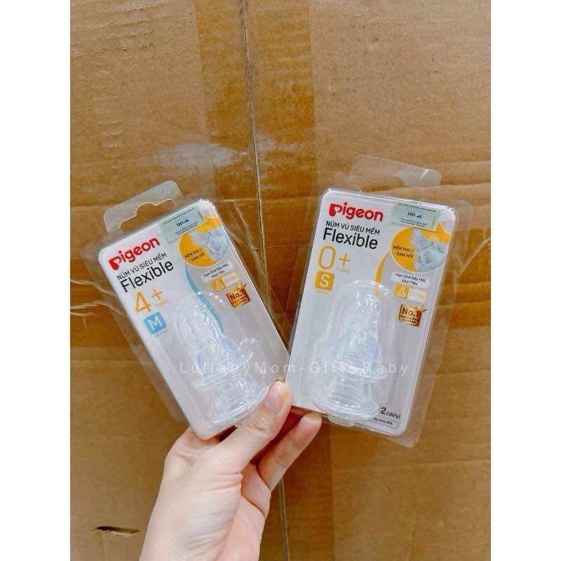 Núm vú Cổ Hẹp Silicon Siêu Mềm Pigeon Đủ Size Cho Bé