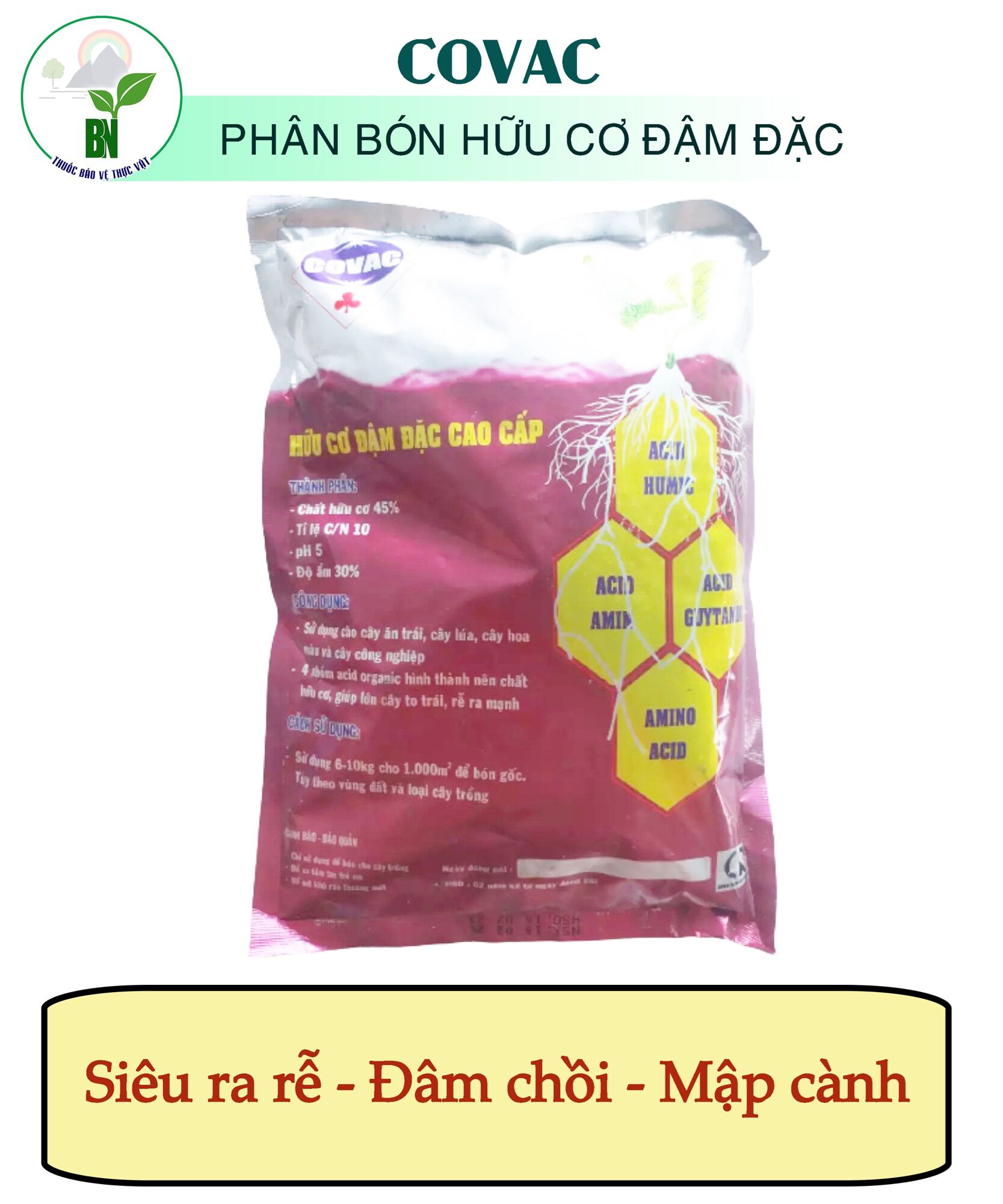 Phân Bón Hữu Cơ Đậm Đặc Cao Cấp COVAC (1Kg/gói)