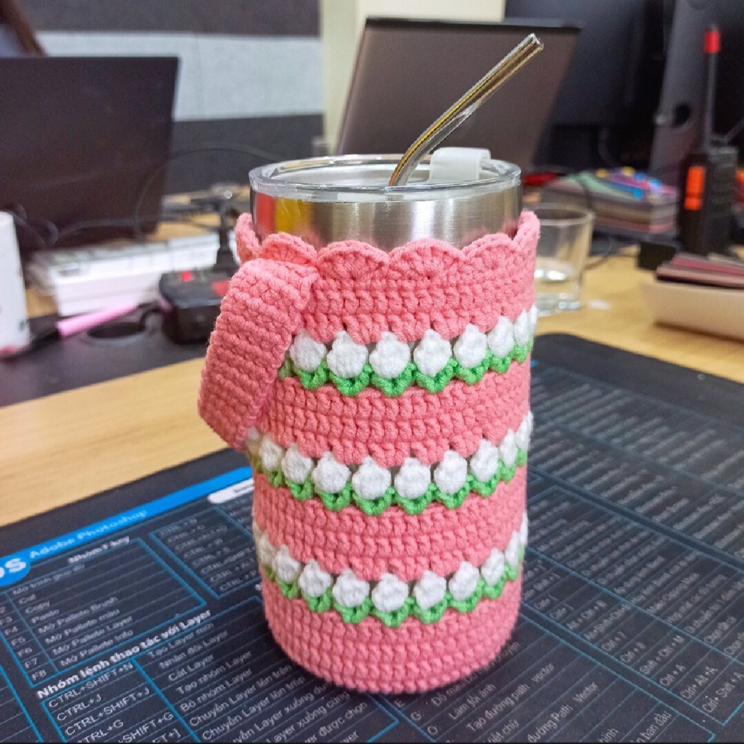 Túi đựng ly giữ nhiệt hoa tulip handmade