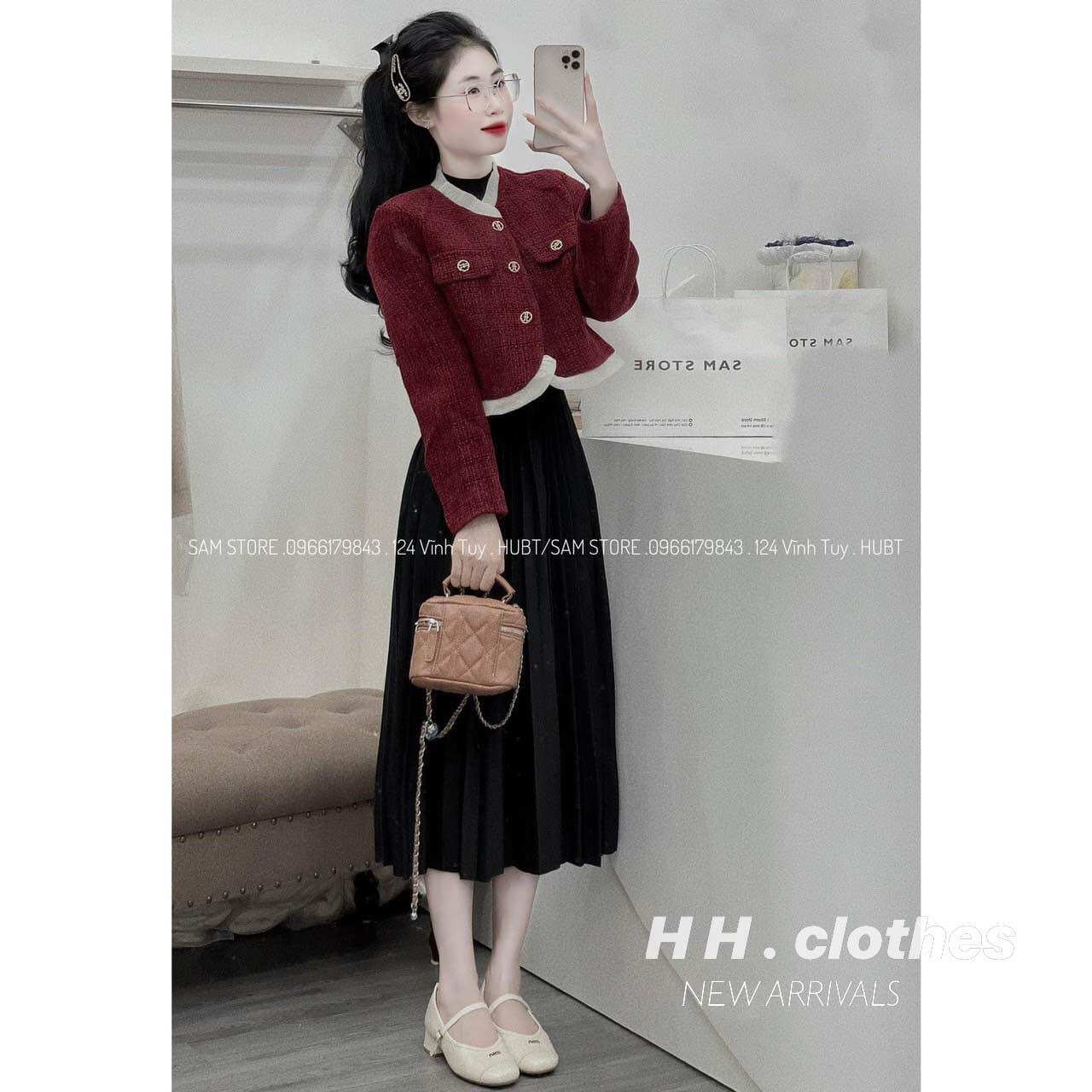 Áo Dạ Tweed cúc cúc vàng viền bèo Phong Cách Hàn Quốc Siêu Xinh