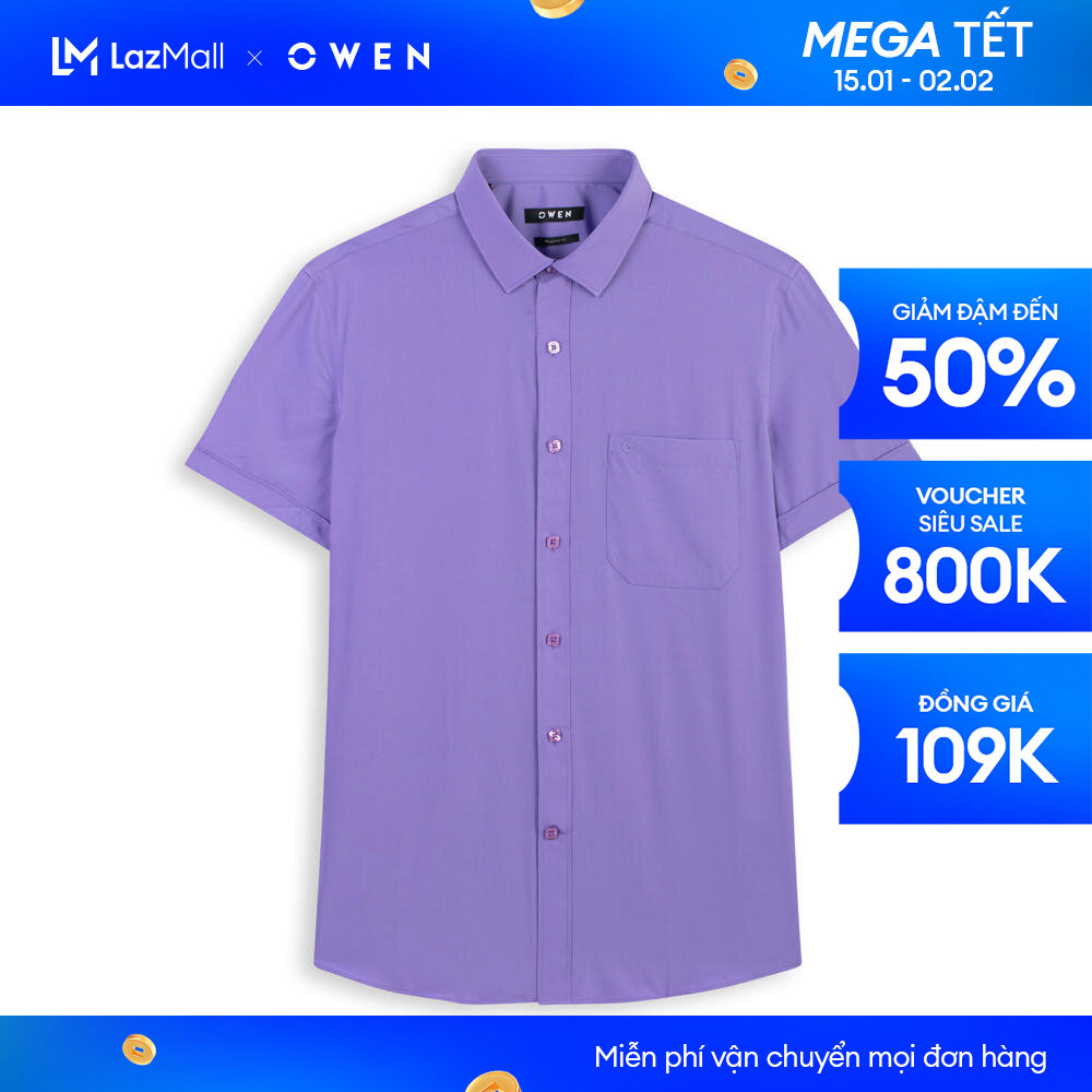 Owen - áo sơ mi ngắn tay regular fit ar90848n chất liệu bamboo