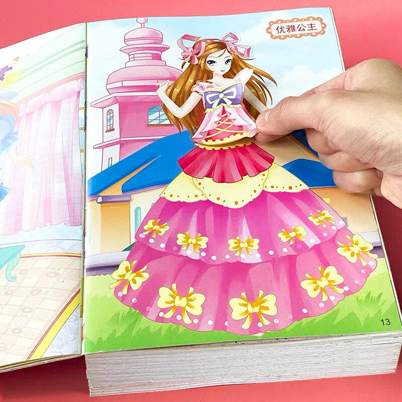 Sách giấy dán công chúa xinh đẹp sách giấy dán hoạt hình giáo dục sớm trí tuệ cho trẻ em bé gái 2-6 tuổi sách giấy dán thay đổi công chúa