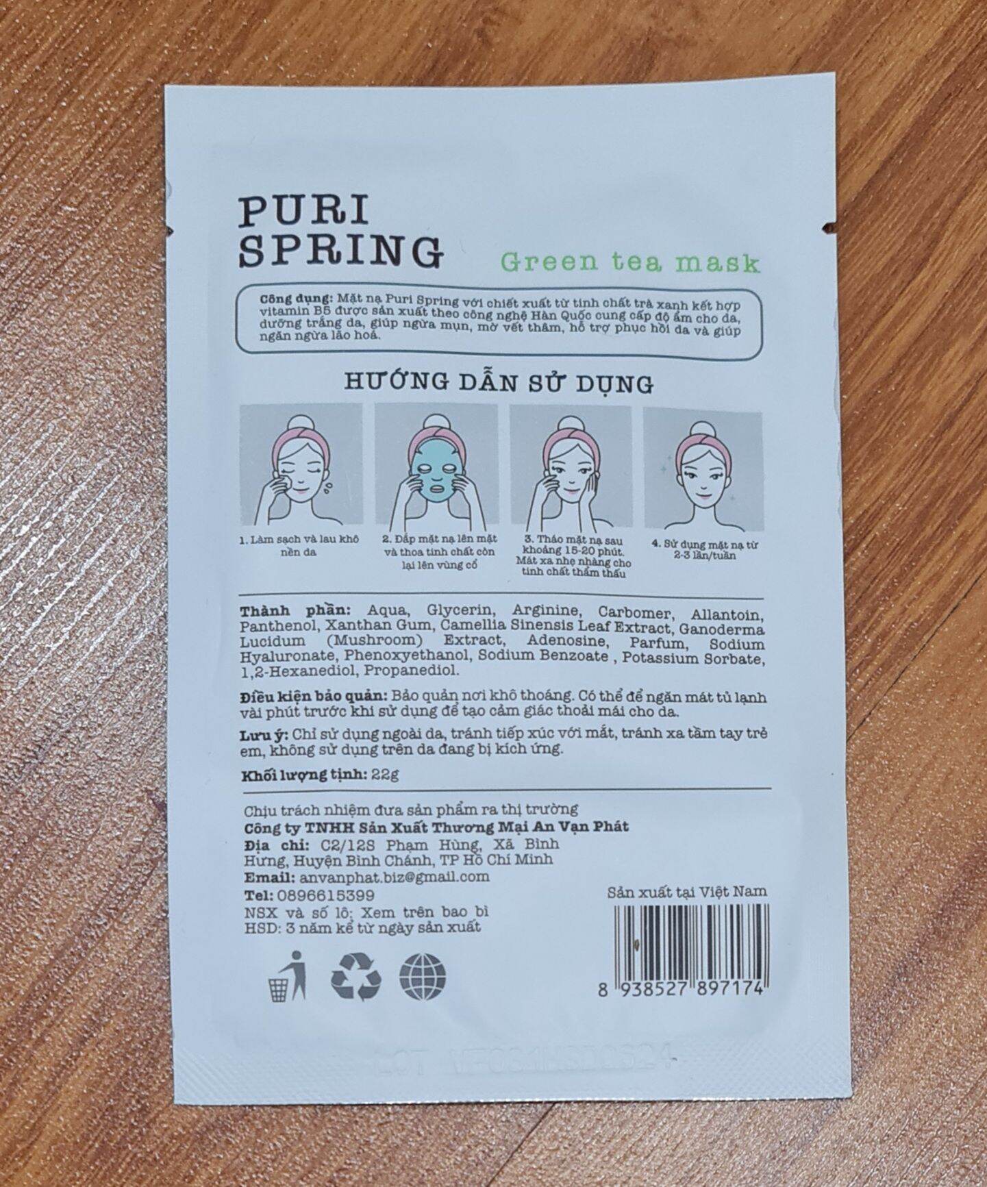 Mặt nạ Puri Spring trà xanh 22g