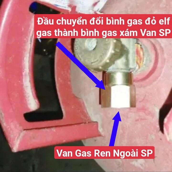 Đầu nối van gas chuyển đổi từ van bình gas cổ ngang ren ngoài màu đỏ qua bình cổ ngang ren trong có kèm ron van - đầu tròn ráp vào bình gas cổ ngang ren ngoài màu đỏ elf gas - đầu lục giác ráp bông sen hoa khế bình gas cổ ngang van ren trong ngược 22mm