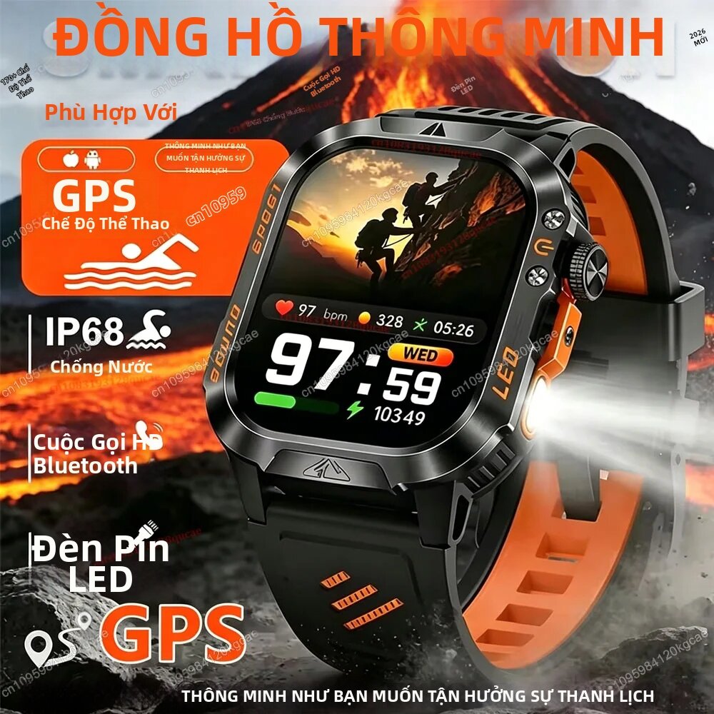 Đồng Hồ Thông Minh Quân Đội Mới 2026 Dành Cho Nam, Chống Nước 3ATM, Thể Thao Ngoài Trời, Theo Dõi Sức Khỏe, Huyết Áp, Gọi Bluetooth, GPS, Theo Dõi Giấc Ngủ