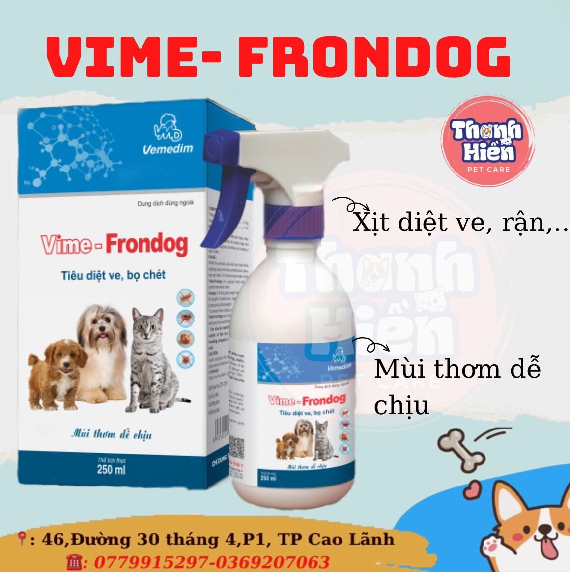 Vime - Frondog xịt ve, rận, bọ chét, chó mèo 250ml