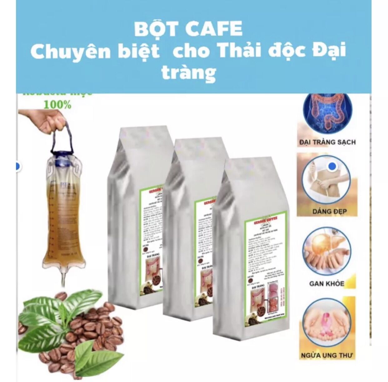 4kg/8 bịch cà phê thải độc đại tràng - loại bột truyền thống.