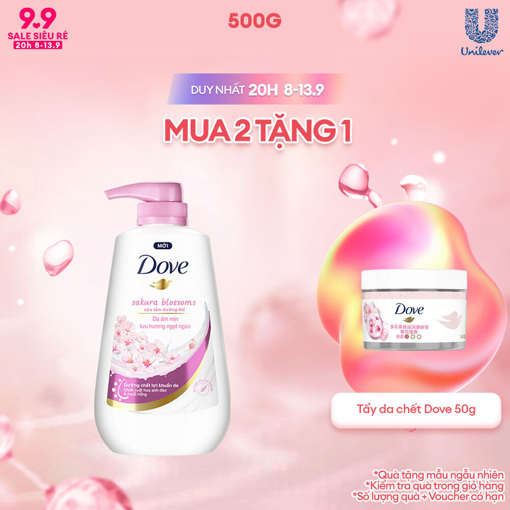 Sữa tắm dưỡng thể Dove Sakura Blossoms Da mềm mịn hương hoa với hương hoa anh đào & muối hồng 500g