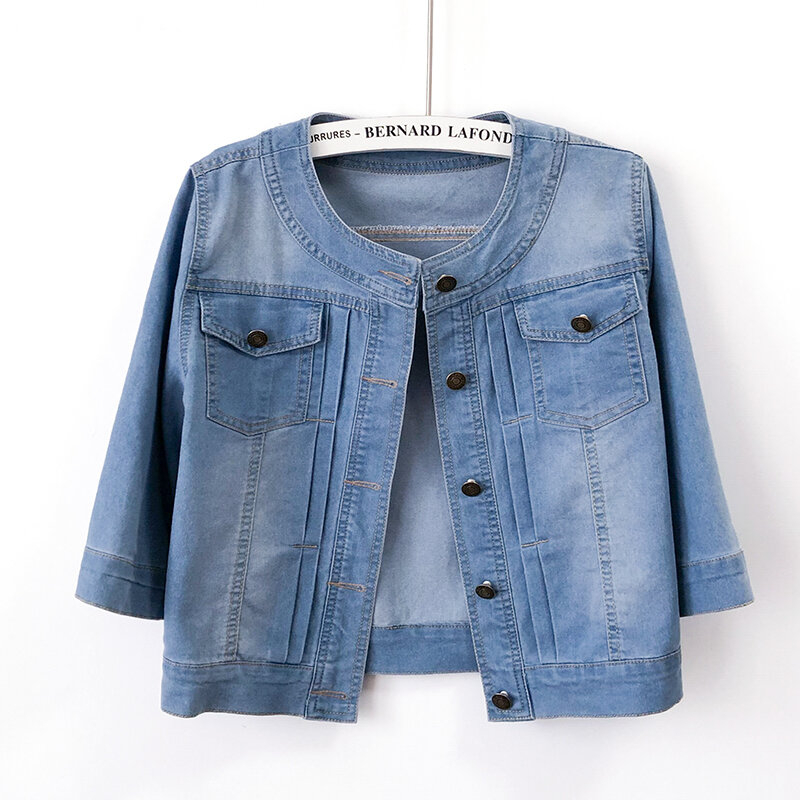 Áo Khoác Bò Co Giãn Cổ Tròn Dễ Phối Tay Lỡ Mẫu Ngắn Cho Nữ Áo Không Tay Phối Ngoài Mẫu Mỏng Mùa Xuân Hè 2024 Tay Lỡ