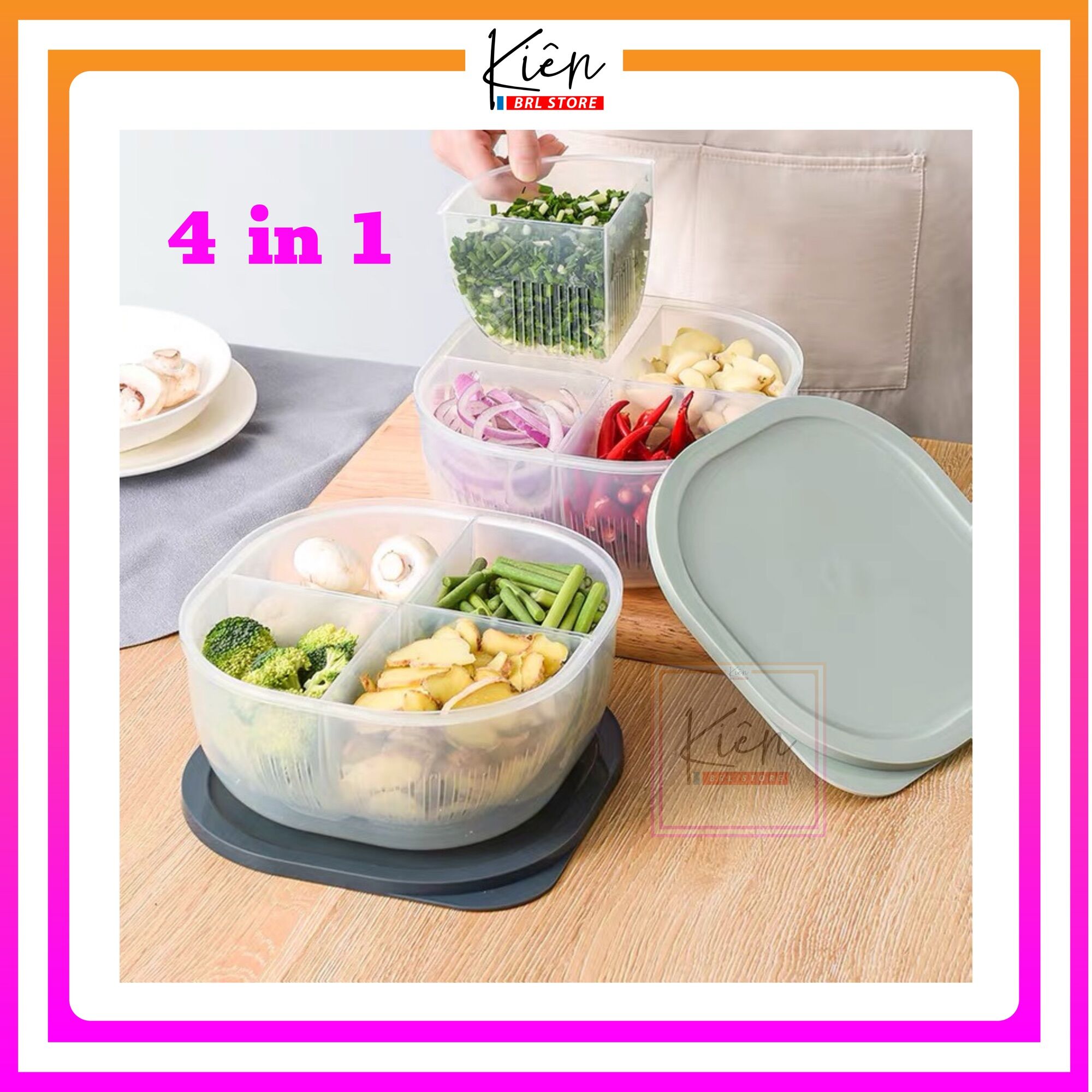 Hộp nhựa 2 lớp 4 in 1 cao cấp đựng thực phẩm để tủ lạnh 🌸 hộp nhựa 2 lớp ,4 ngăn đựng thực phẩm tiện dụng