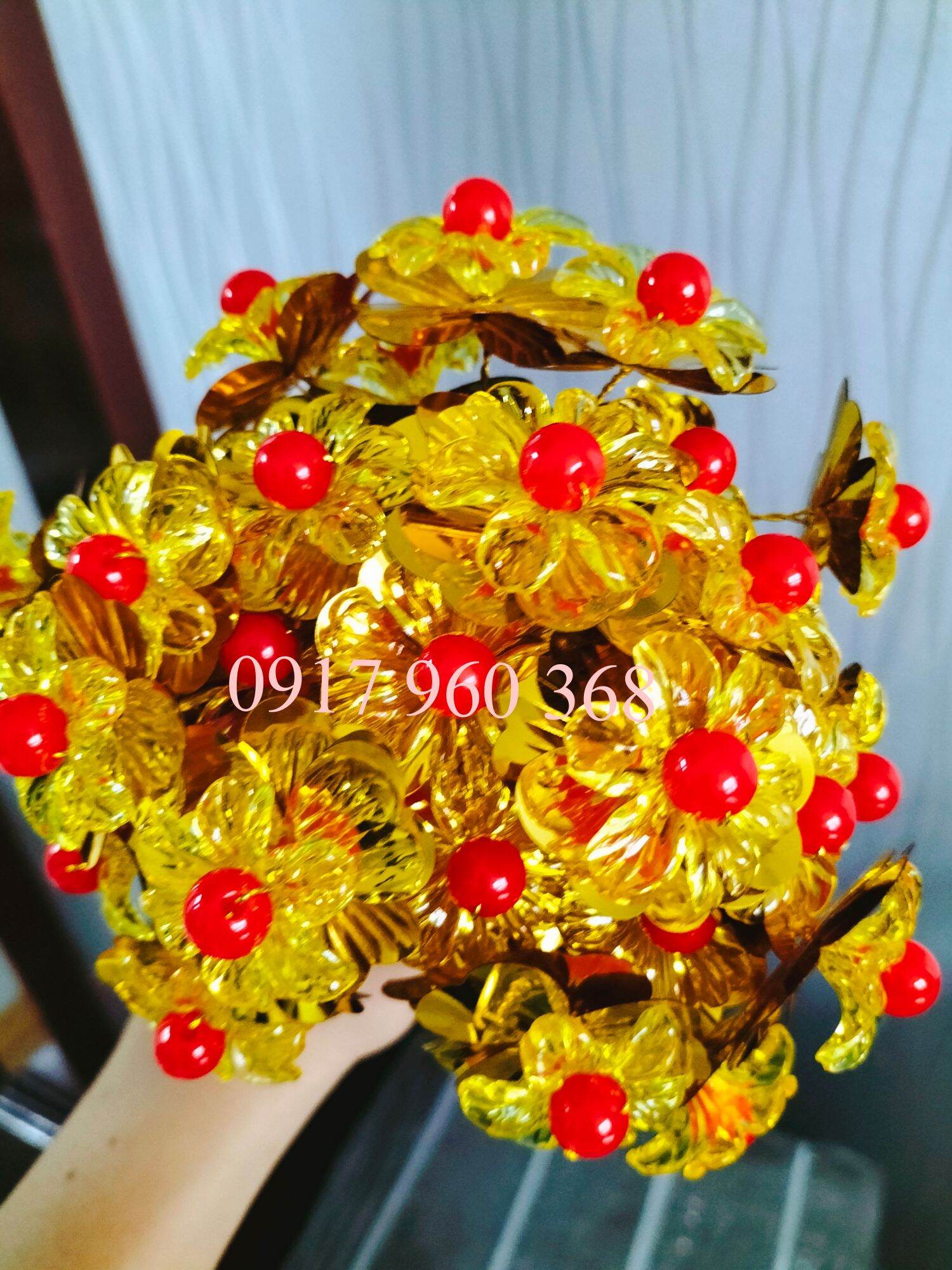 Bán sỉ bó 100 bông hoa mai pha lê đẹp làm cây cành vàng lá ngọc