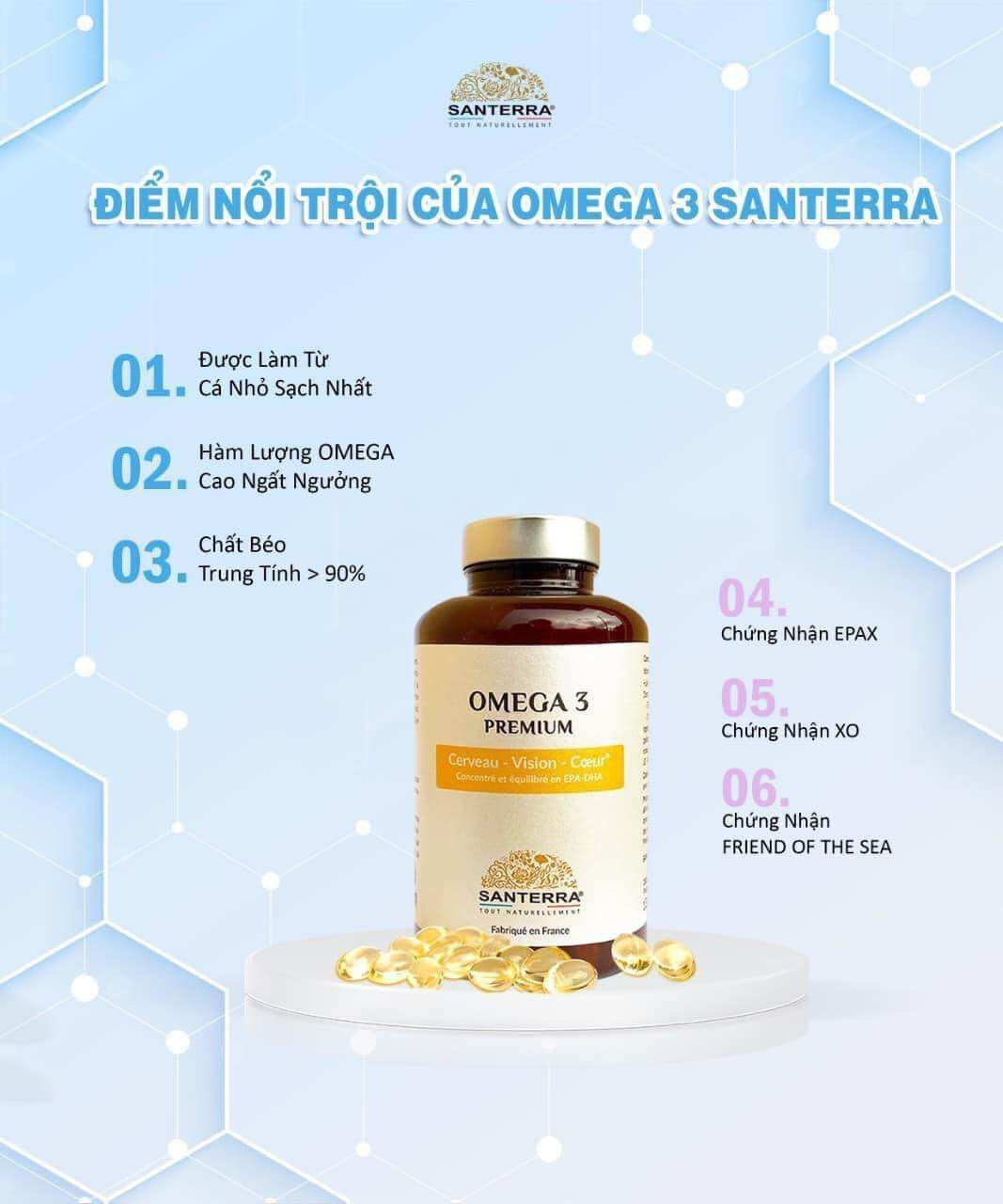 [ BILL PHÁP] Viên Omega 3 Premium Santerra Pháp 200 viên