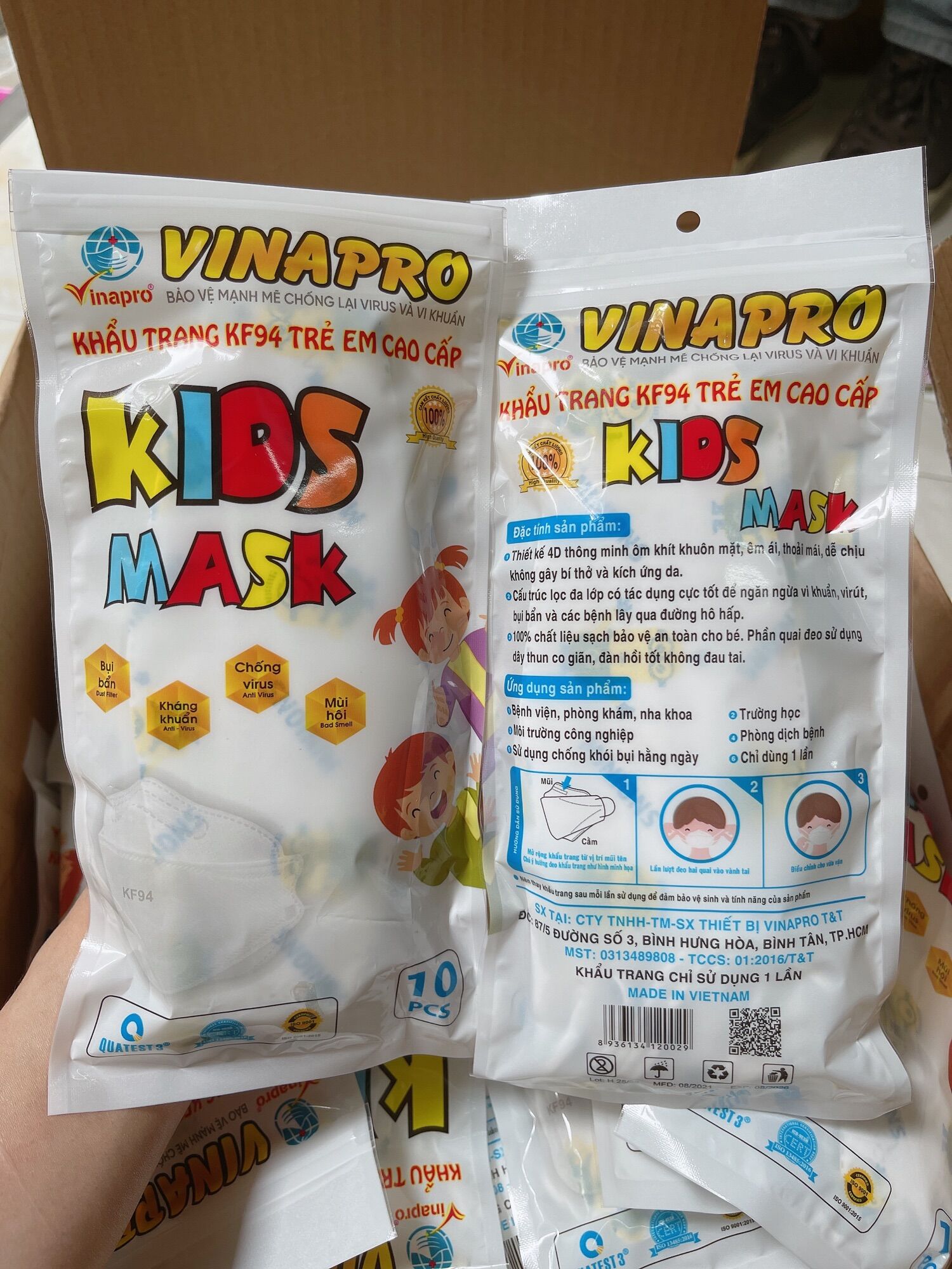Khẩu trang kf94 trẻ em vinapro 4d.