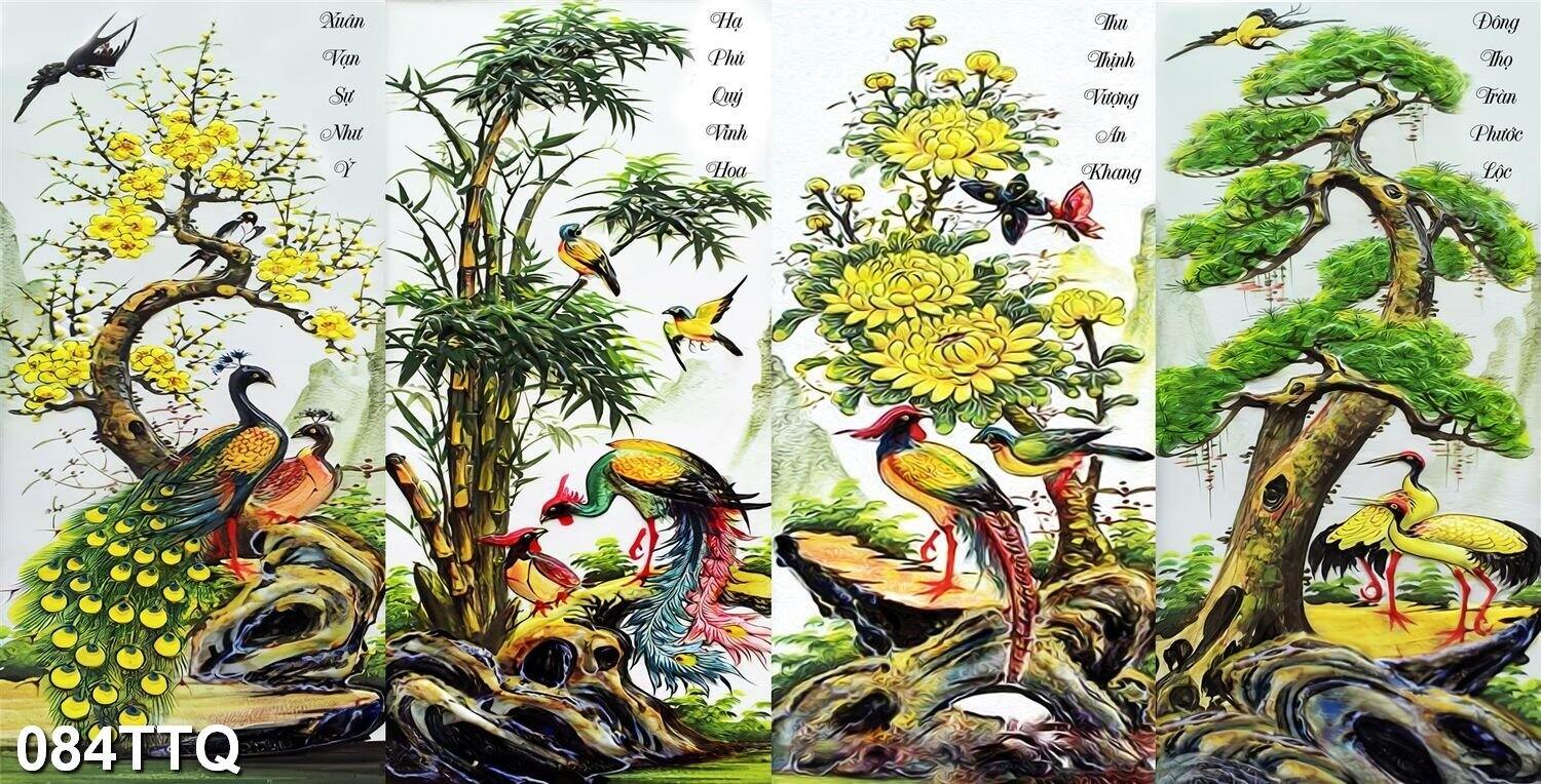 TRANH DÁN TƯỜNG TỨ QUÝ 084TTQ XUÂN HẠ THU ĐÔNG - TRANH TỨ QUÝ TÙNG TRÚC CÚC ĐÀO MAI - TRANH BỐN MÙA