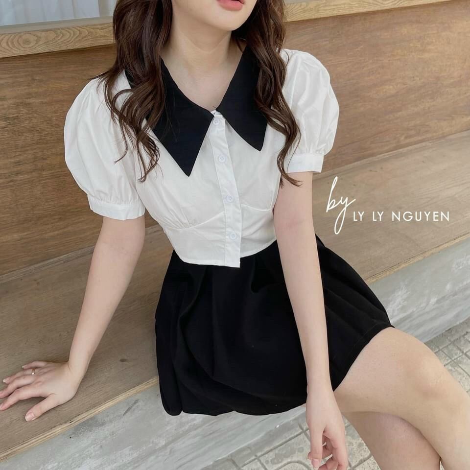 ÁO SƠ MI CROPTOP CỔ MÀU