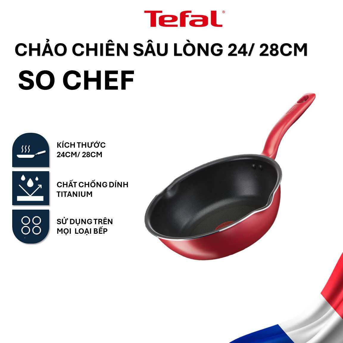 Chảo chiên sâu lòng đáy từ 24cm/ 28cm Tefal So Chef
