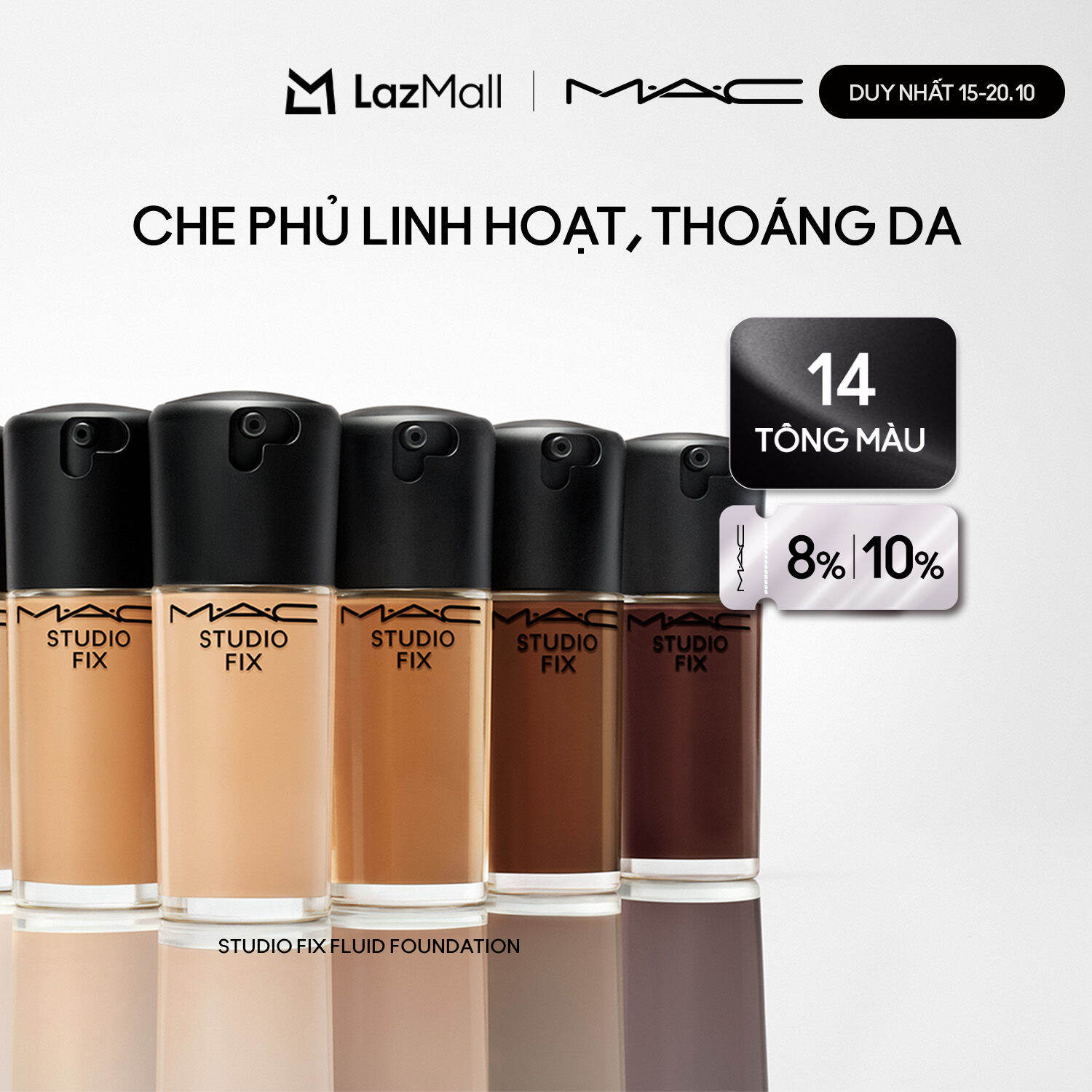 Kem nền mịn lì mac studio fix fluid spf 15 30ml | kết cấu dạng lỏng, kiềm dầu và bền màu suốt 24h