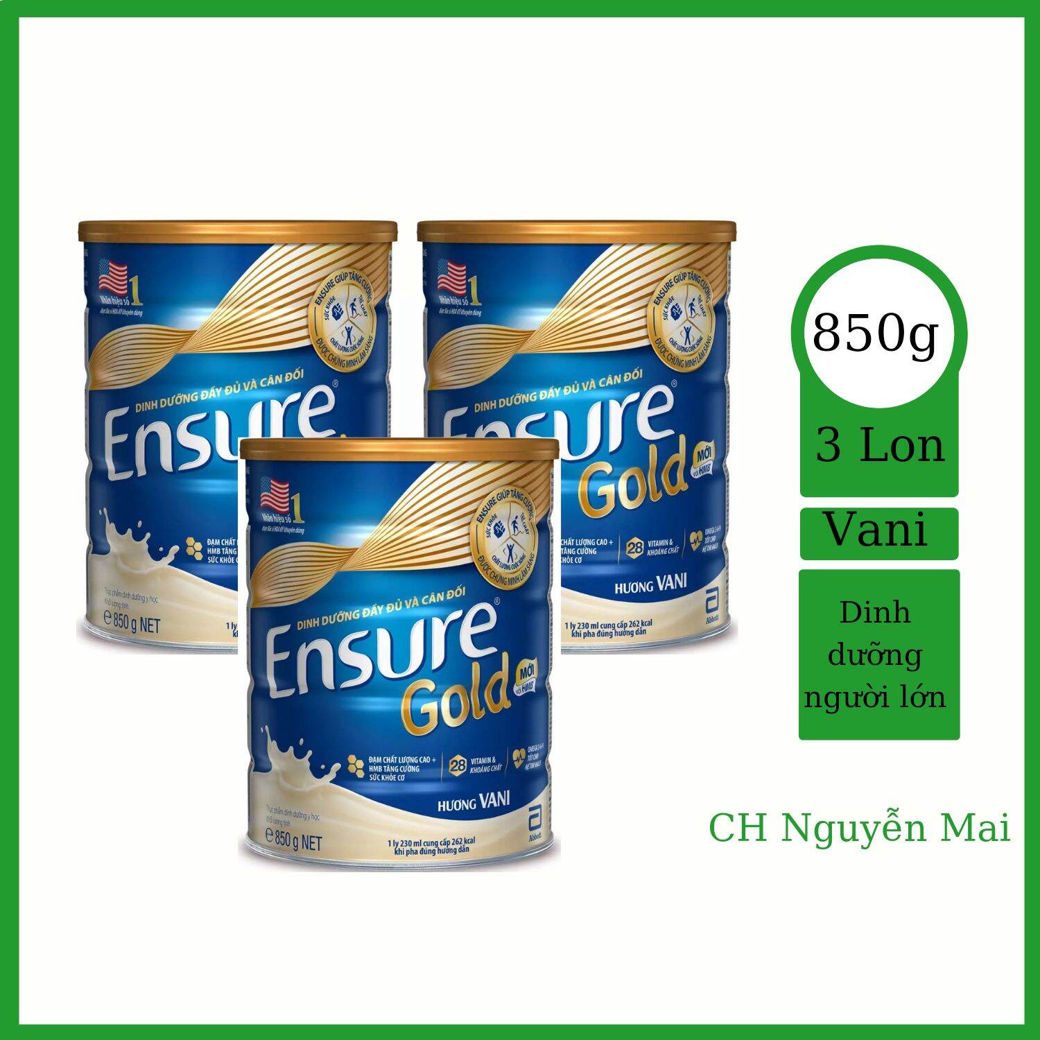 Combo 3 Lon Sữa Bột Ensure Gold Hương Vani 850g - [Date Mới]