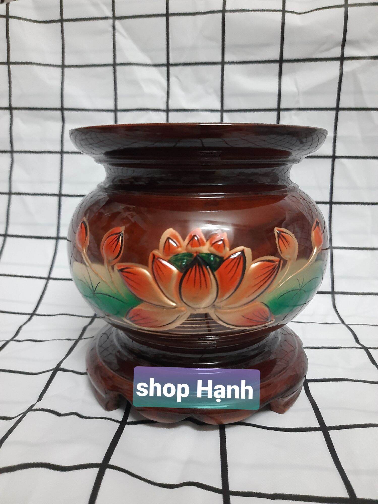 Lư hương gỗ chạm hoa sen có 5 size