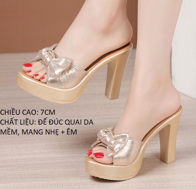 Dép cao gót nơ nhũ 7F GPSHOP