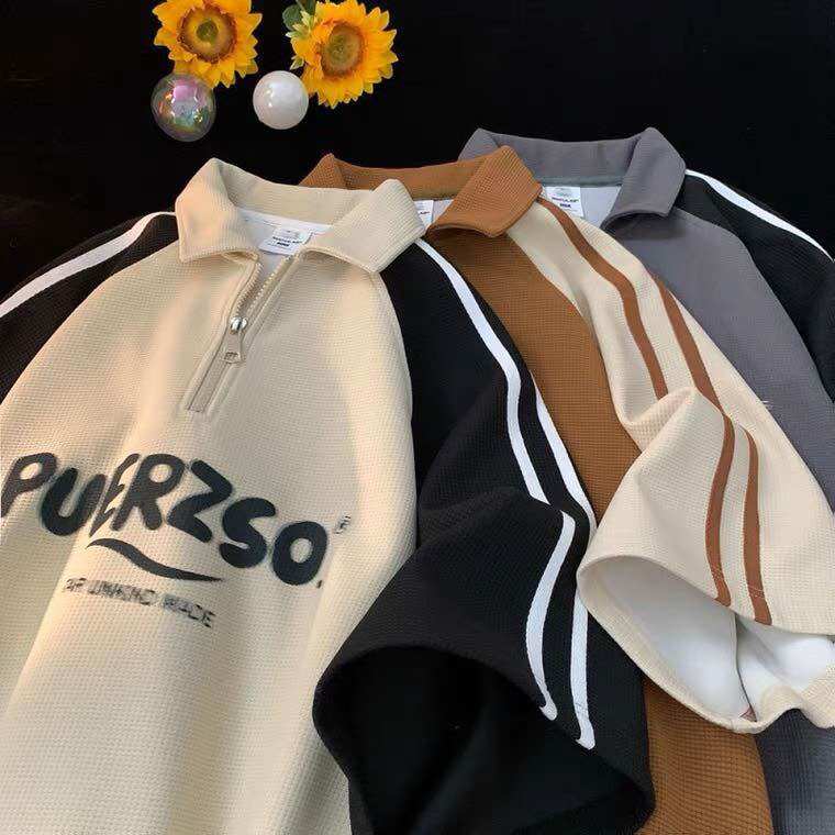 Áo thun có cổ cotton khô 3158 , áo polo form rộng tay lỡ - puerzso
