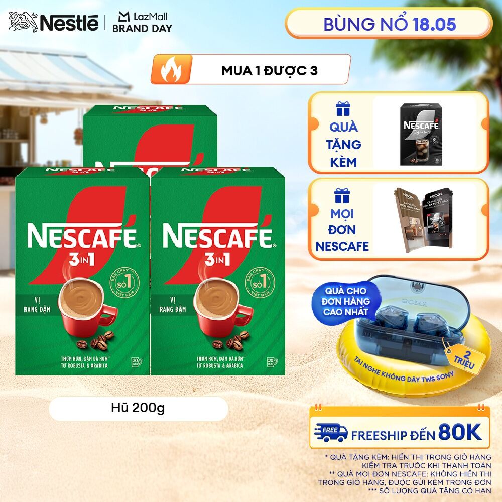 [ƯU ĐÃI THÁNG 5][FREESHIP TOÀN QUỐC] Combo 3 hộp NESCAFÉ 3in1 VỊ RANG ĐẬM (16g x 20 gói)