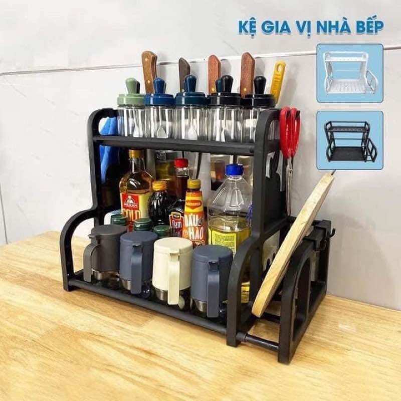 Kệ gia vị nhà bếp thông minh Tashuan có khay để thớt chữ B , kệ nhà bếp 2 tầng - Hàng Việt Nam
