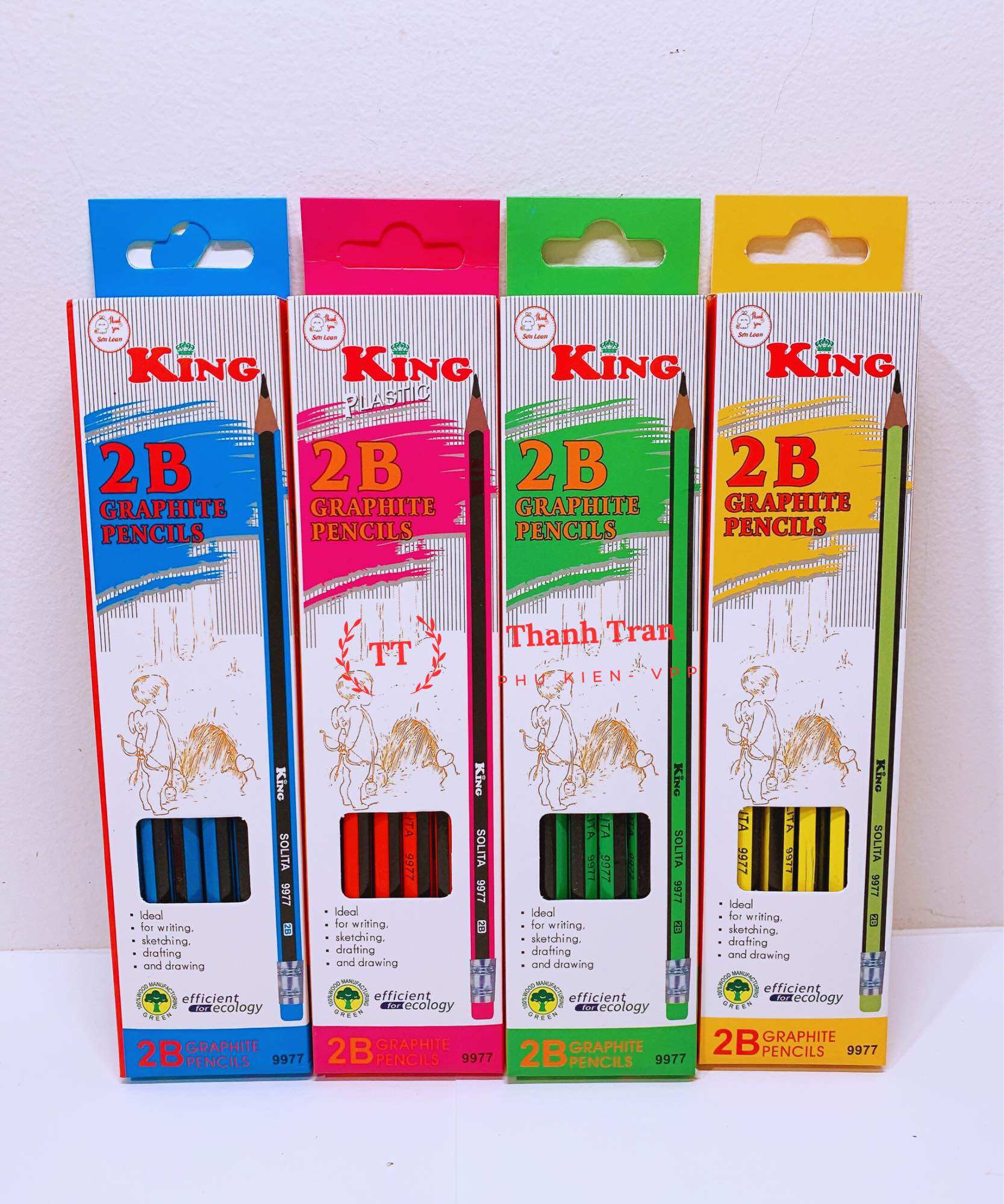 Hộp 12 cây bút chì gỗ 2B KING 9977 (giao màu ngẫu nhiên)