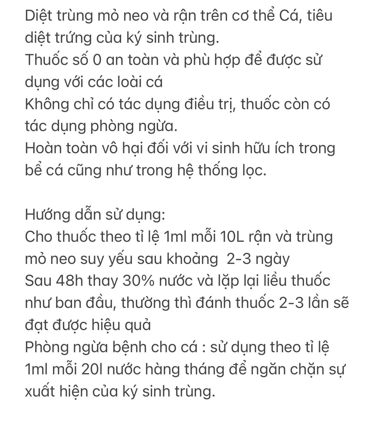 Chai số 0 Cho Cá Rồng/Cá Koi (Xử Lý Rận Nước - Trùng Mỏ Neo)