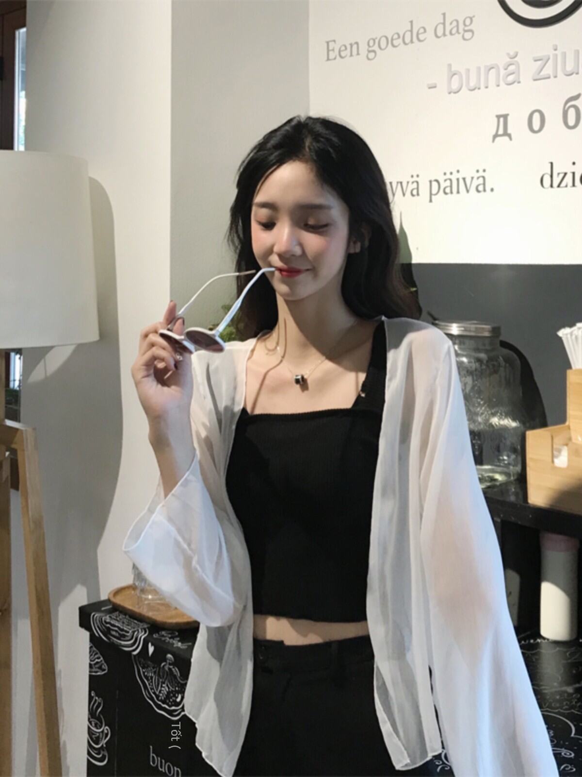 Áo Khoác Chống Nắng Mùa Hè Cho Nữ Áo Khoác Ngoài Ngắn Mỏng Bằng Vải Voan Màu Trắng Thanh Lịch Áo Kho