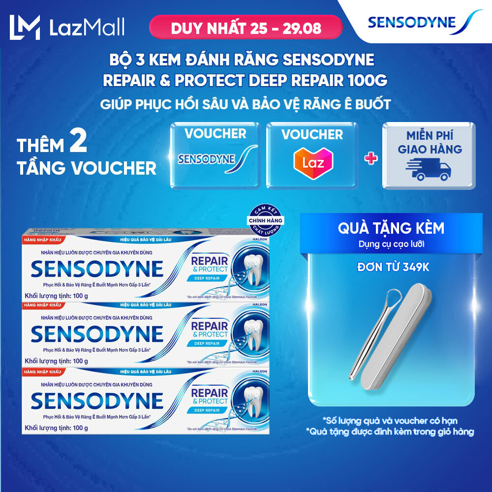 Bộ 3 Kem đánh răng SENSODYNE Repair  Protect Deep Repair 100g giúp phục hồi sâu và bảo vệ răng ê buốt