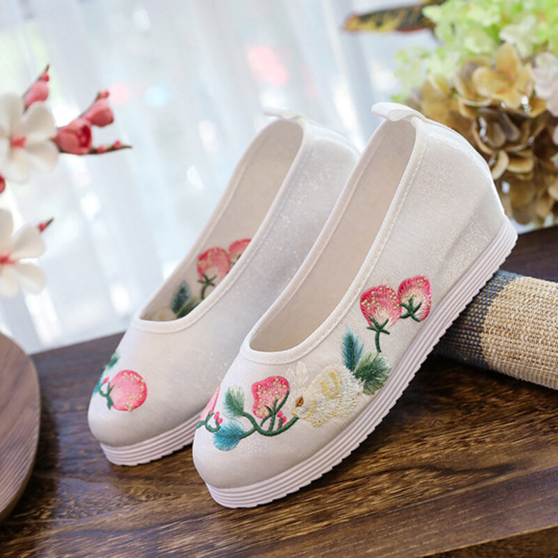 Retro Phong Cách Trung Hoa Tím Ngủ Sen Đế Bằng Cho Phụ Nữ Với Vải Thêu Giày Đơn Mùa Đông Sử Dụng Hàng Ngày