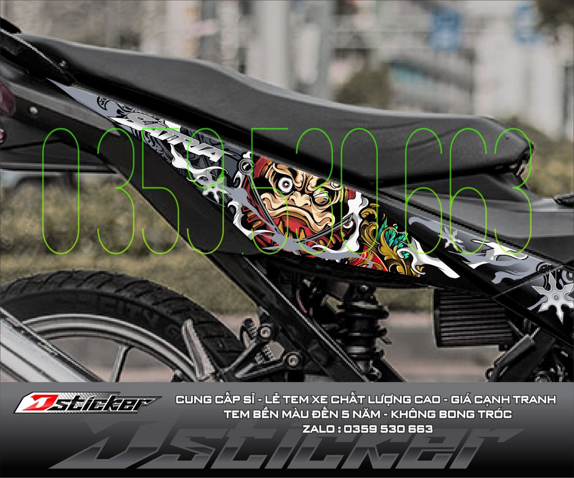 Tem rời Daruma xám dán Satria xe đen - cực hot 2021
