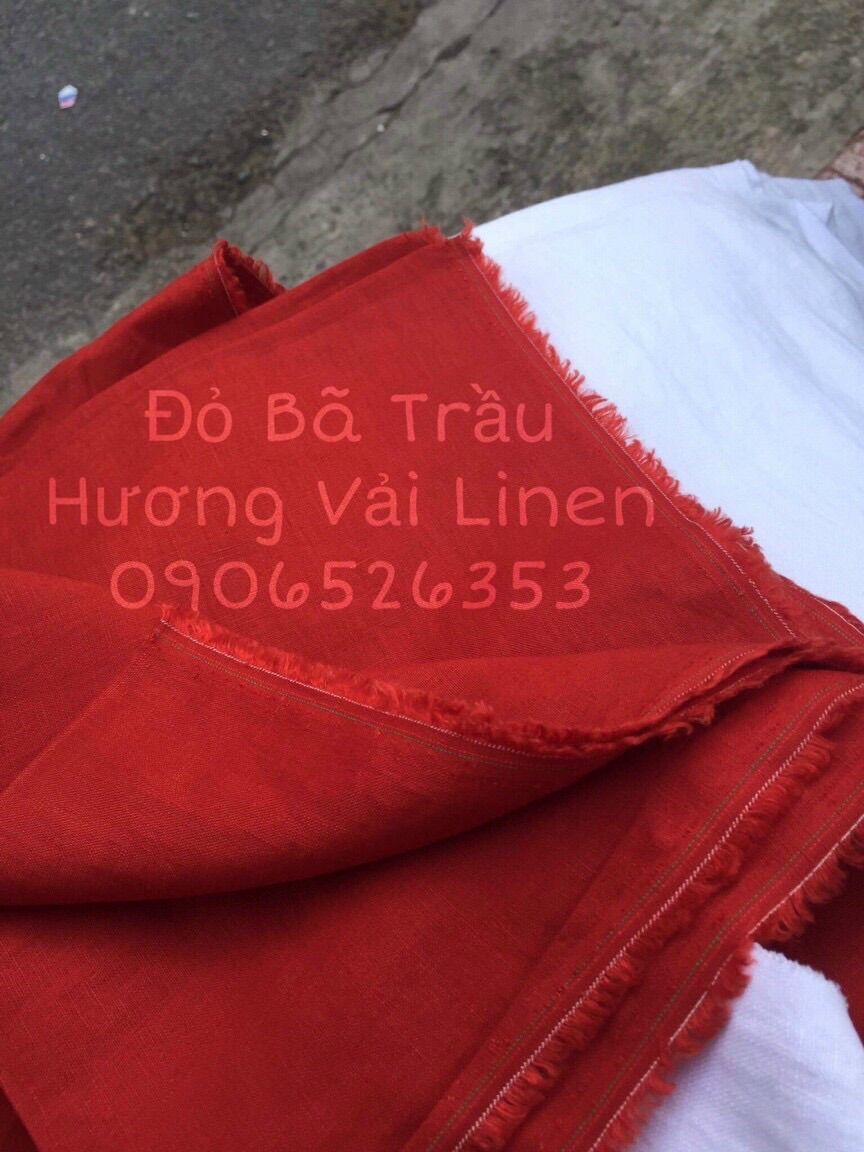 Vải linen tưng premium màu đỏ bã trầu đã wash cn !