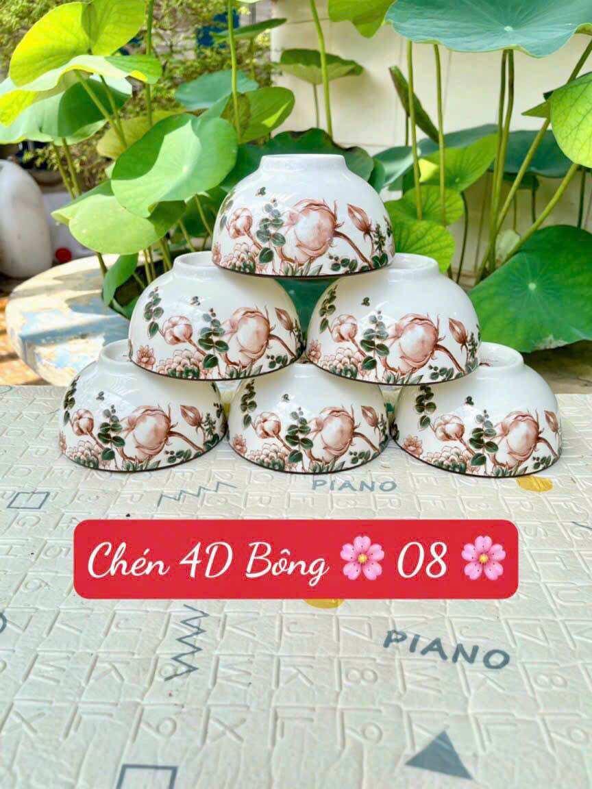 Set 10 chén sứ hoa văn họa tiết tráng men cao cấp đường kính 11.5cm - chén ăn cơm bằng sứ