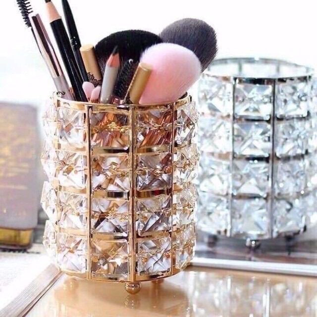 Cốc pha lê đựng dụng cụ trang điểm, cọ nail sang trọng
