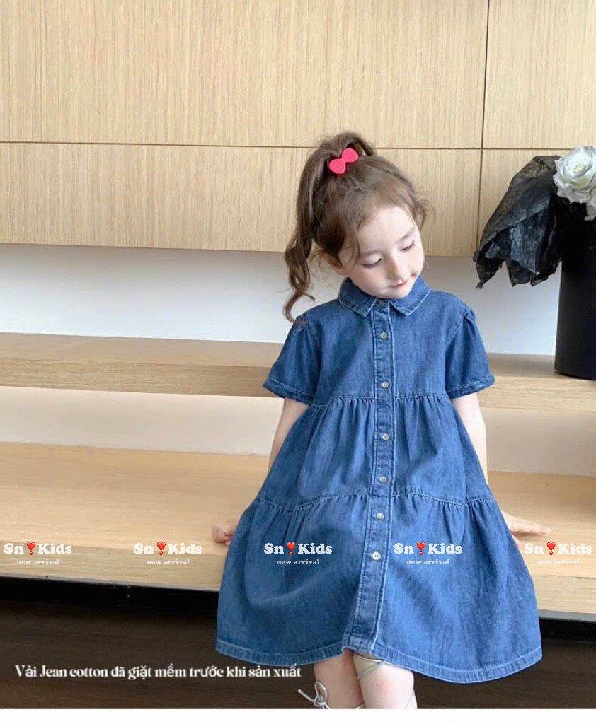 Váy nơ jean mềm cho bé gái 8-35kg