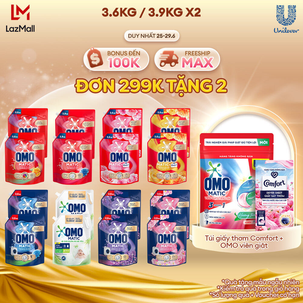 Combo 2 túi Nước giặt OMO Matic túi 3.6kg/3.9kg